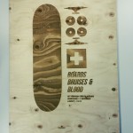 Vernissage poster made of plywood for Skate aid kit.