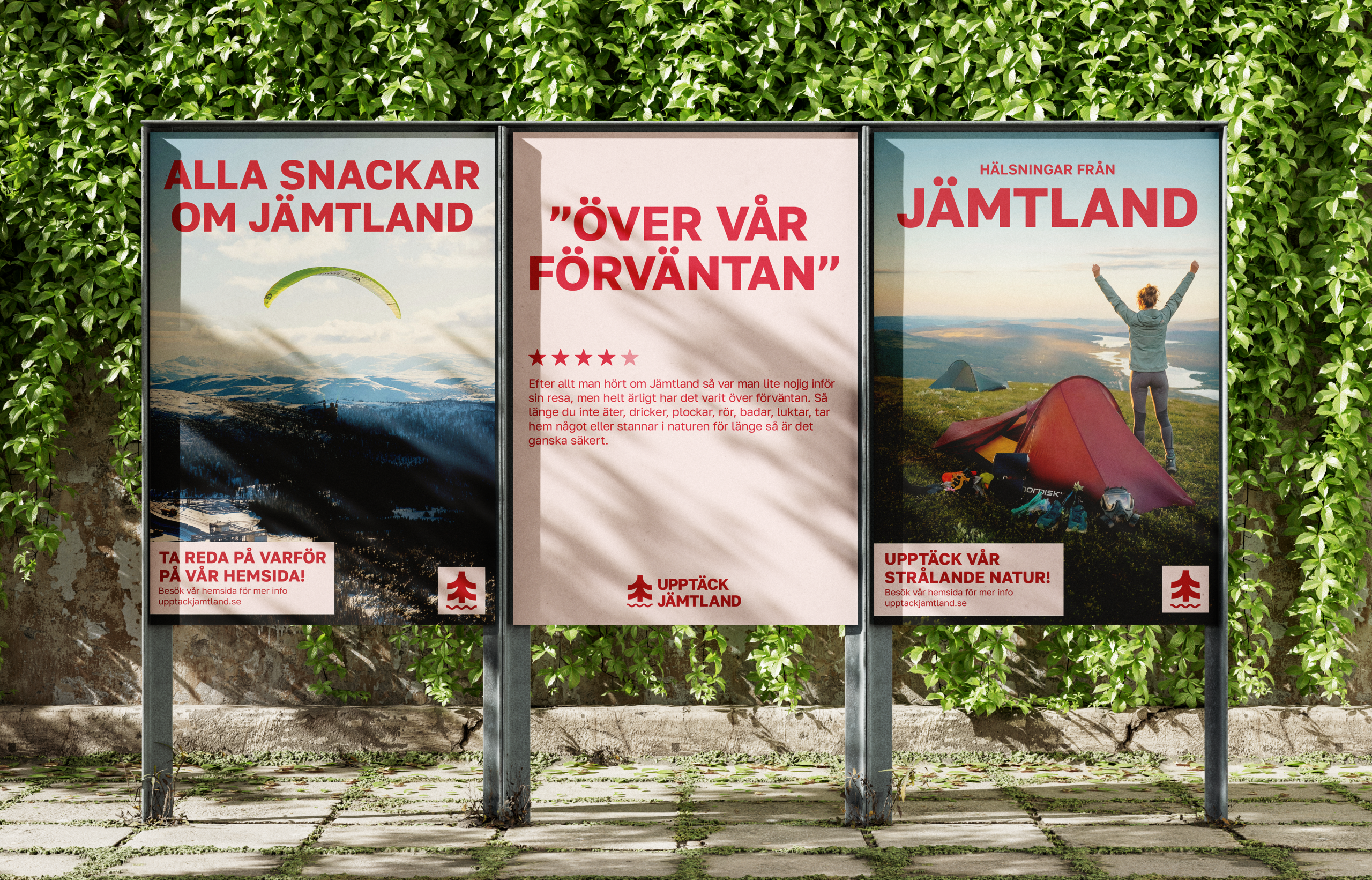 Tre olika affischer som visar Upptäck Jämtlands kampanj